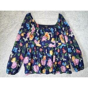 Torrid Size 1 Floral Smocked Back Peasant Top‎ Cottagecore Boho Babydoll